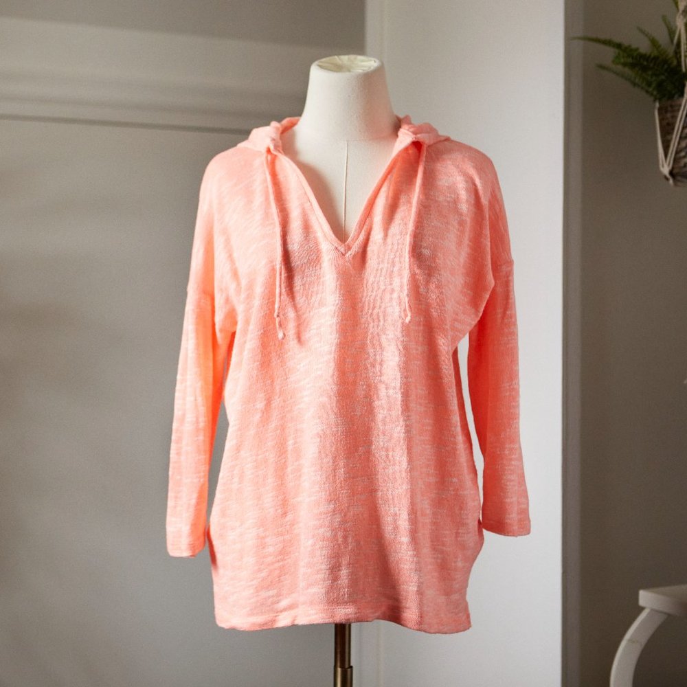 Lightweight 3/4 Sleeve Hooded Sweater | Vibrant Orange NWOT